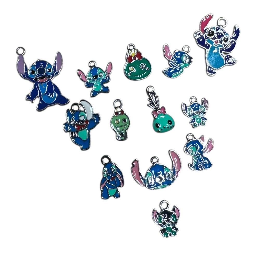 Stitch Themed Charms Set Blue and Green 13 Pieces